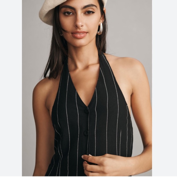 Brand New LITTLE LIES PINSTRIPE HALTER NECK JUMPSUIT - Picture 6 of 13